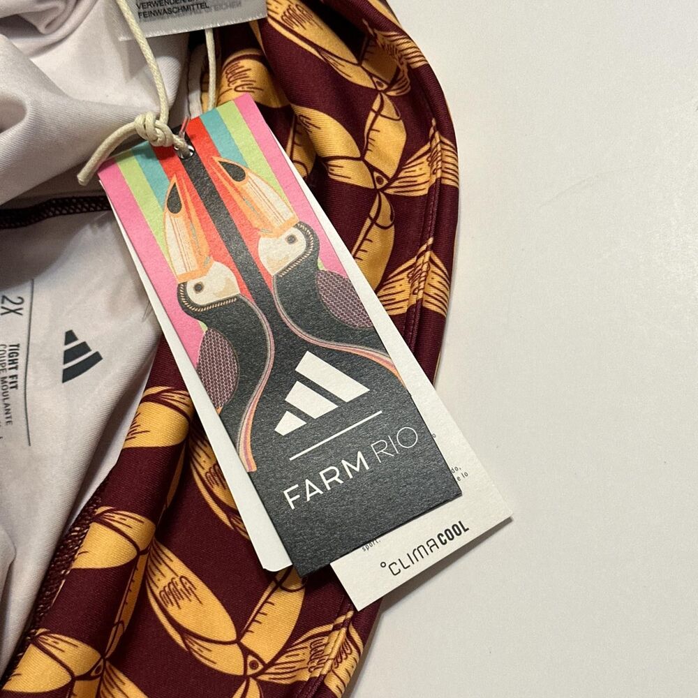 Adidas FARM RIO Leggings Women 2X Red Yellow High Rise Moisture-Wicking - Picture 9 of 12